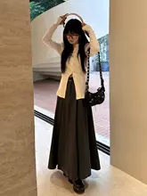 レトログレーのハイウエストAラインプリーツスカート【細見え効果・春秋用】