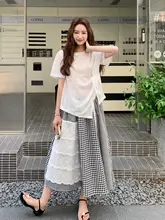 夏にぴったりのファッションセットアップスカート【不規則デザイン・レース切替・チェック柄・トップス付き】（セットアップ対応）