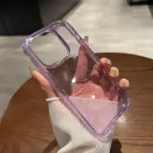 iPhone16pro用透明ケース【ラメ入り・パープル・大孔レンズ対応・防摔】