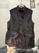 ノースリーブの蛋白皮コート【シンプルデザイン・ゆったりシルエット・中長丈】