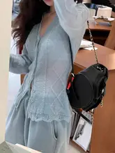レースフリル付きニットセーター【Vネック・レトロ・春秋用・女性】