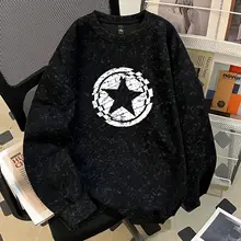 春秋用 長袖 メンズカジュアルウェア【重厚なワックス染め・クルーネック・アメリカンスタイル・ゆったりシルエット】