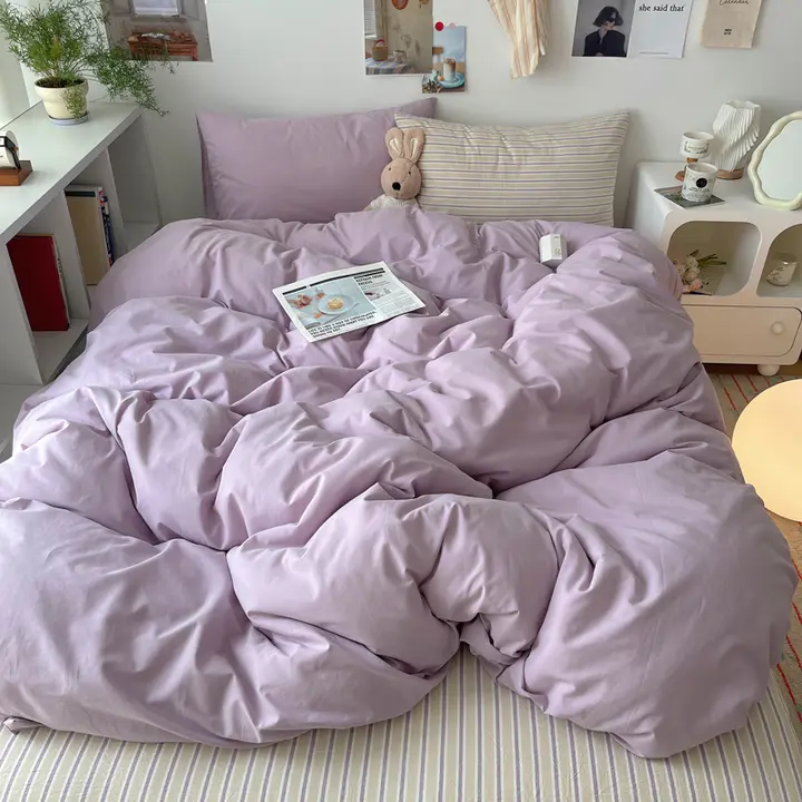 全棉水洗ストライプ4点セット【肌触り良好・ベッドカバー・シーツ・マットレスカバー】