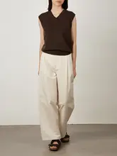米白色ストレートパンツ【リネンコットン混・通勤用・春秋対応・ルーズフィット】