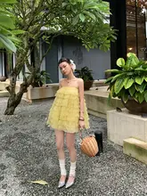 DULA プリンセス風 曇り空のレースキャミソールケーキスカート【ビーチリゾート・ふわふわ・ショートドレス】