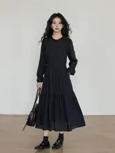 春用 ラウンドネック リネン混長袖シャツワンピース【ウエスト絞り・Aライン・通勤用】