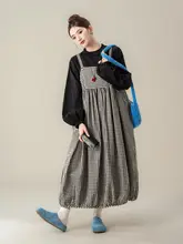 セットアップ 2点セット レディース 長袖ブラウス サスペンダースカート チェック柄 刺繍 フリル襟 ブラック ヴィンテージ 大人可愛い 秋