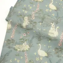 兎と大きな白鳥のデジタルプリントハンドメイドブックカバー【コットン製・平布】