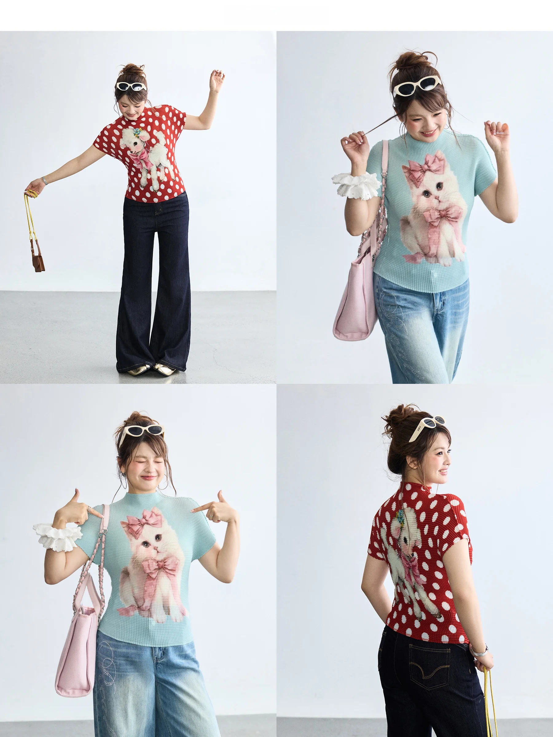 ドット柄のカジュアルTシャツ：リバーシブルデザインで季節を越える着用法