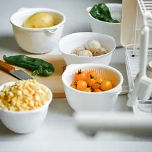 食品用プラスチック製白色洗面器【二層構造・水切り機能・家庭用・電子レンジ対応】