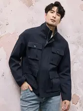 レトロスタイルの多ポケットハンティングジャケット【立ち襟・ジッパーデザイン・春秋用】