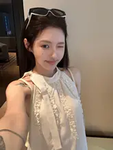 レース付きオフショルダータンクトップ【夏用・スリムフィット・女性用・ストラップデザイン】（セットアップ対応）