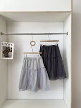 シンプルなハイウエスト網状チュニックスカート【Aライン・ふんわりシルエット・魅力的な短丈】（セットアップ対応）