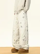 星柄ダイヤモンドチェックワイドレッグコットンパンツ【冬用・加圧と厚手・滑雪対応】