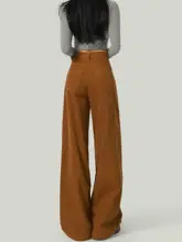 焦糖色 コーデュロイ ワイドレッグパンツ【高腰・リラクシングスタイル・スリム効果】