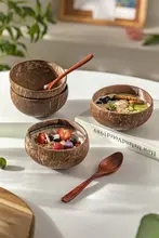 天然ココナッツシェル製ヨーグルトボウル【スプーン付き・フルーツサラダ・朝食用】