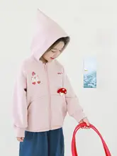 かわいいキノコ刺繍デザインの女の子用パーカー【春秋向け・小さな赤ずきんスタイル】