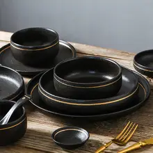 LePantry 金縁陶器 ブラック食器 セット【マット仕上げ・シンプルデザイン・家庭用】