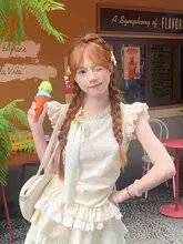 黄色の水玉柄トップスとケーキスカート【夏用・二キャップ】（セットアップ対応）