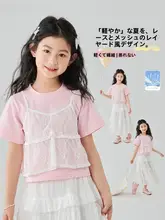 夏用女の子ティーシャツ【短袖・レース・薄手】（セットアップ対応）