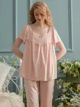 春夏用女性用 コットンリネン 半袖ロングパンツパジャマ【フランス風・ルームウェア】（セットアップ対応）