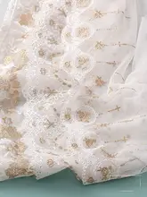 上質な金白色 ツートンのネットチュール刺繍レースエッジ【DIY・人形用・袖口装飾】