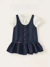2点セット キッズ ガールズ デニム フリル襟Tシャツ 蝶結び ノースリーブワンピース ヴィンテージ フェミニン 夏 おしゃれ