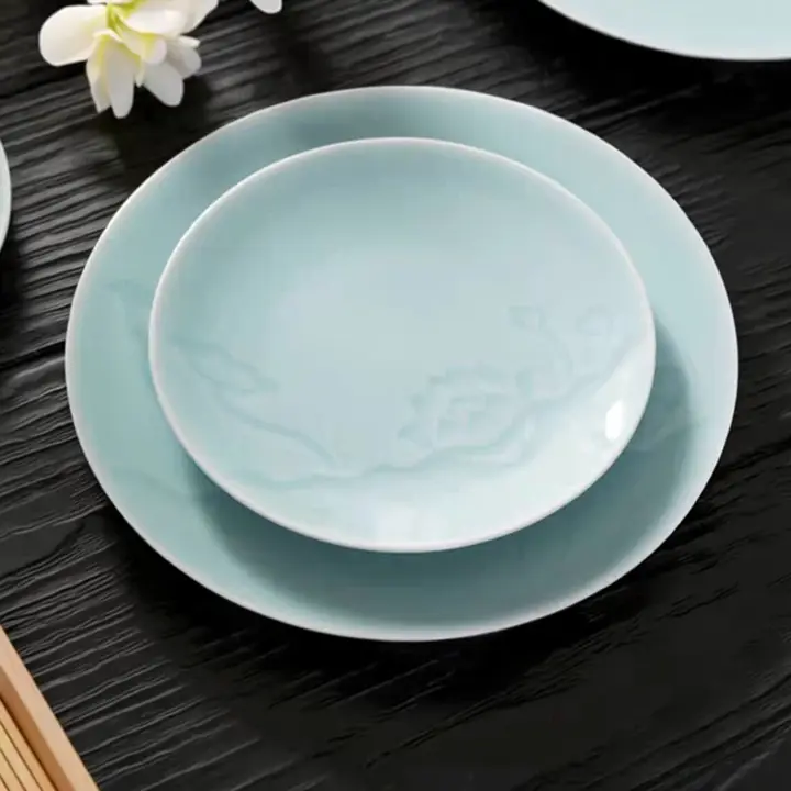青磁製 大型皿【陶器製・深皿・中華スタイル・家庭用・レストラン用】