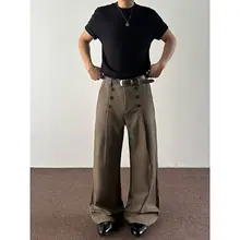 ダブルボタンのプリーツパンツ【秋春用・アメリカンヴィンテージ・フィット・通勤対応・ワイドシルエット  】