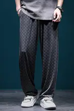 チェック柄アイスシルクパンツ【夏用・軽量・速乾・ストレート】