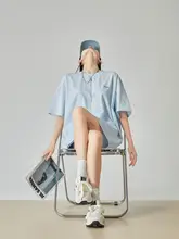 ブルーレターボード刺繍スポーツカジュアルウェア【ゆったりTシャツ・ショートパンツ・夏用】（セットアップ対応）