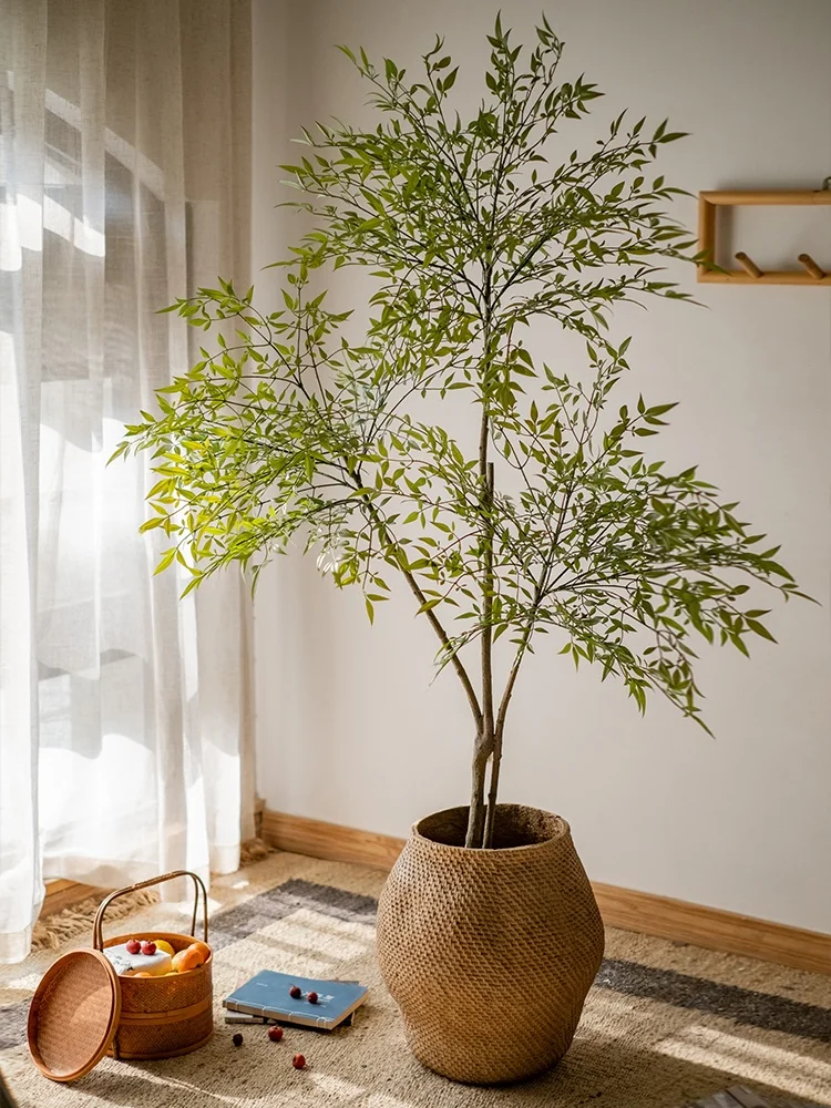 大型フェイクグリーン ナンテンの植物 リビング装飾で空間を豊かに