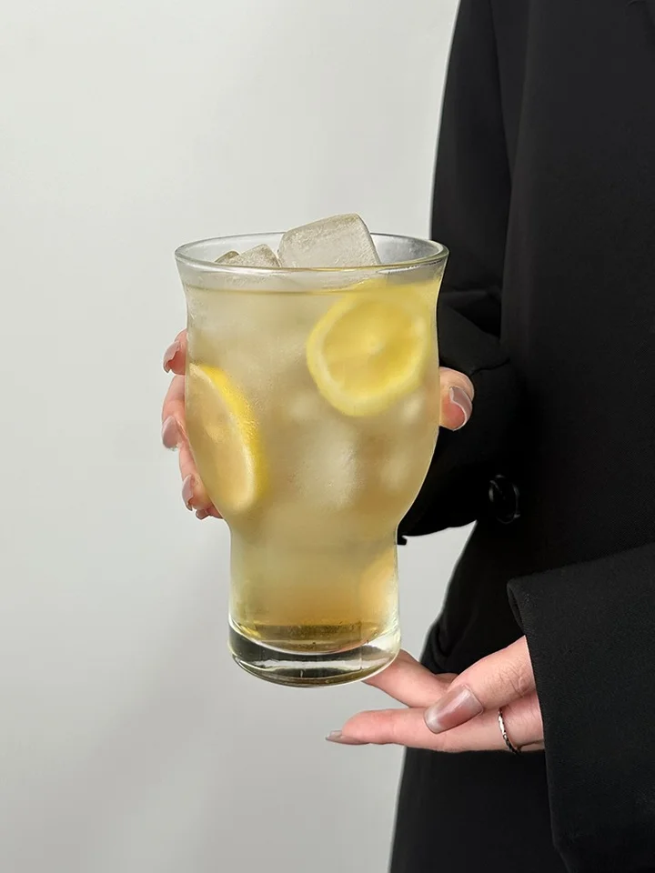 大容量レトロスタイル 広口果茶カップ【アイスコーヒー・透明ガラス・飲料用】