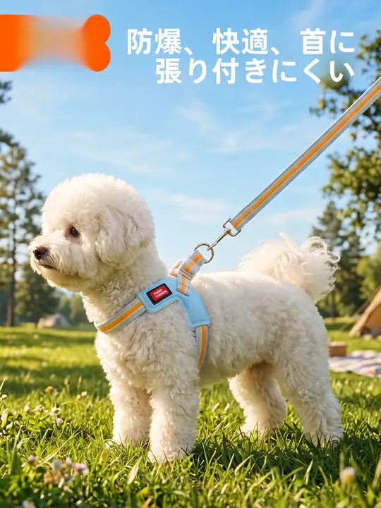 通気性のある犬用ハーネスリード【軽量・首に負担をかけない・脱出防止・ビションフリーゼ用】