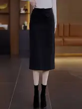 秋冬用ハイウエストウールスカート【体型カバー・中丈・Aライン】