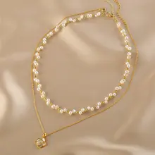 二重編み込みパールネックレス【山茶花ペンダント付き・ロングデザイン・女性用】