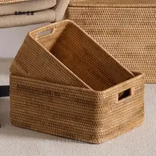 アンティーク風 手編みのラタン収納ボックス【高級感あるデザイン・多用途】