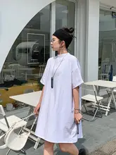 コットン製 ハイネック ゆったり大きめ ロング丈 膝下Tシャツ【レディース・短袖・夏用・フレキシブルコーディネート】
