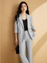洗練されたデザインのスーツ風ワイドパンツ【女性用・ビジネスシーン・スリム効果】（セットアップ対応）