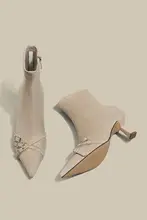 Gulita エレガントハイヒールブーツ【細ヒール・ショートブーツ・秋冬用・スエード・ベルトデザイン】