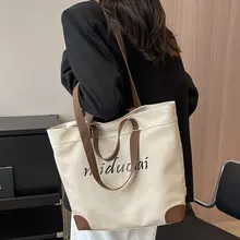 夏用キャンバストートバッグ【女性用・肩掛け・通勤用・アルファベットプリント】