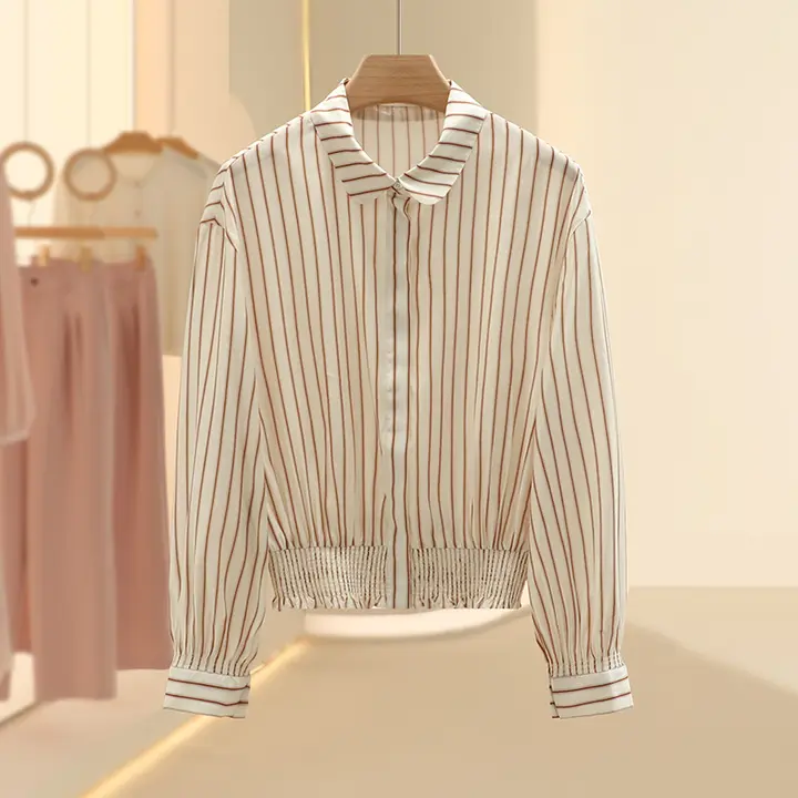 片縦ストライプの襟付き長袖シャツ【ファッション・春用・スタンダード】