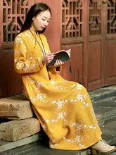 中国風レトロ綿麻女性用ドレス春秋新作