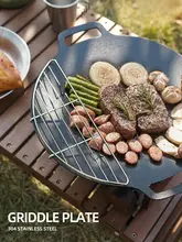 304不锈鋼製 アウトドア用グリルプレート【焼肉・コンパクト・半円形・焦げ付き防止】