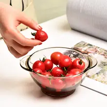 耐熱ガラス製 茶色の蓋付き二耳ボウル【フルーツサラダ用・家庭用・多用途】（セットアップ対応）