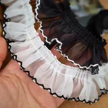 ノンストレッチオーガンジーのフリルレース生地【ドレス用・DIY装飾材料・カーテンとの組み合わせ】