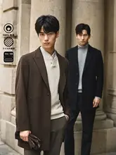 100%ウール製 メンズ秋冬用ダブルフェイスチェスターコート【中長丈・斜め織り】