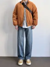 ヴィンテージウォッシュデザインのルーズフィットストレートデニムパンツ【ブルー・カジュアル】（セットアップ対応）