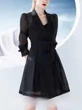 黒いクールな気質を楽しむスーツ【秋用・サテンキャミソール付き・ツーピース】（セットアップ対応）