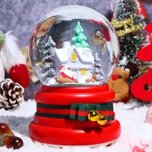 クリスマスツリーの家 水晶球ミュージックボックス【自動雪飾り・ライト付き・子供用ギフト】